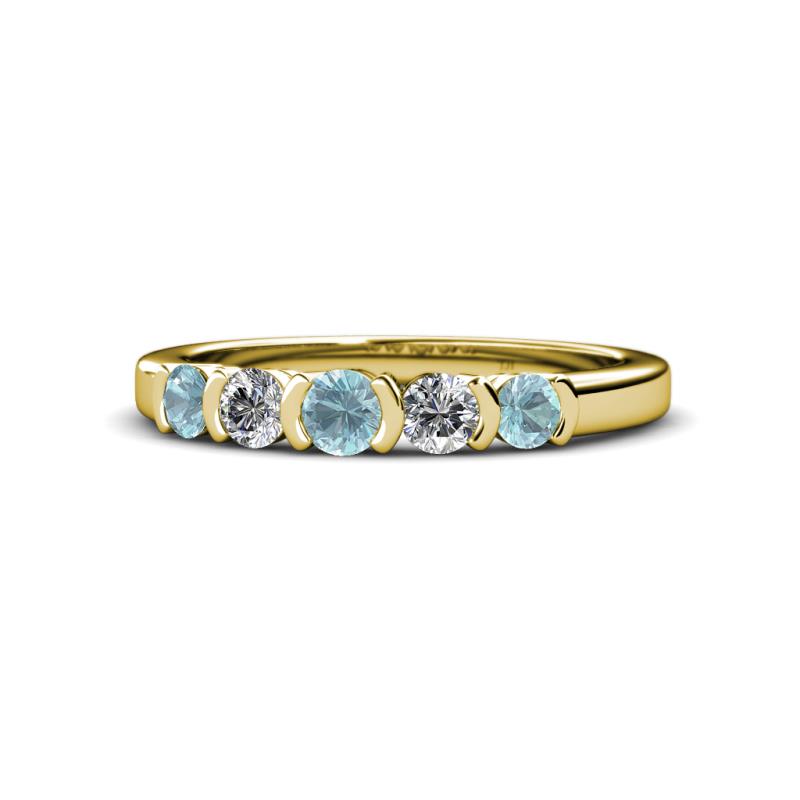 Roena 3.40 mm Aquamarine and Diamond 5 Stone Wedding Band 