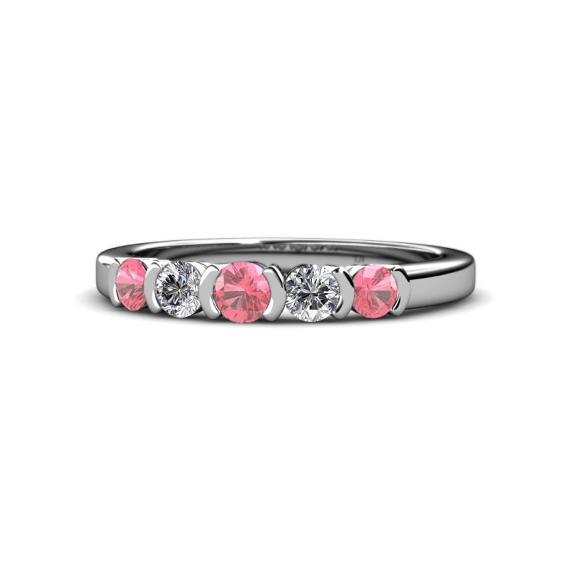 Roena 3.40 mm Pink Tourmaline and Diamond 5 Stone Wedding Band 