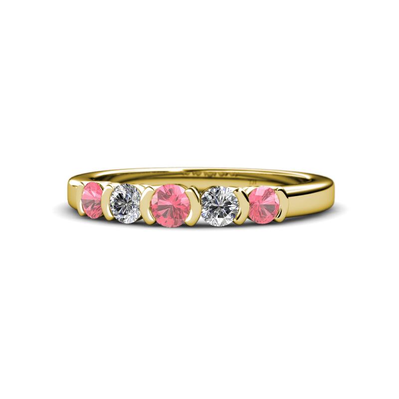 Roena 3.40 mm Pink Tourmaline and Diamond 5 Stone Wedding Band 