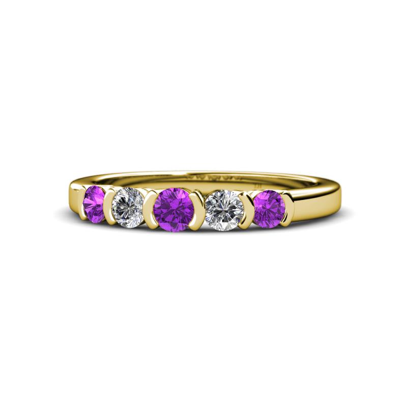 Roena 3.40 mm Amethyst and Diamond 5 Stone Wedding Band 