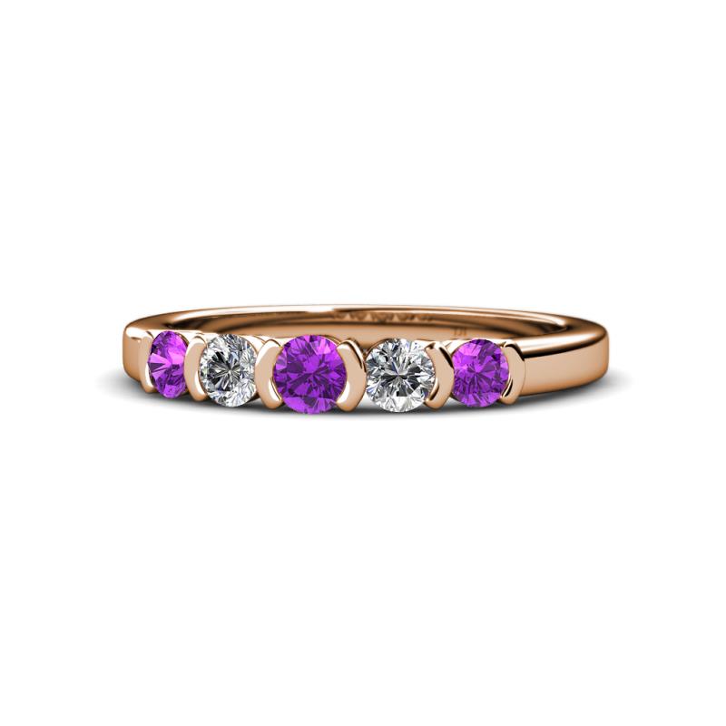 Roena 3.40 mm Amethyst and Diamond 5 Stone Wedding Band 