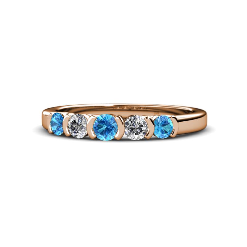 Roena 3.40 mm Blue Topaz and Diamond 5 Stone Wedding Band 
