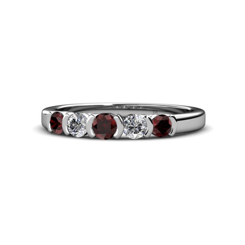 Roena 3.40 mm Red Garnet and Diamond 5 Stone Wedding Band 