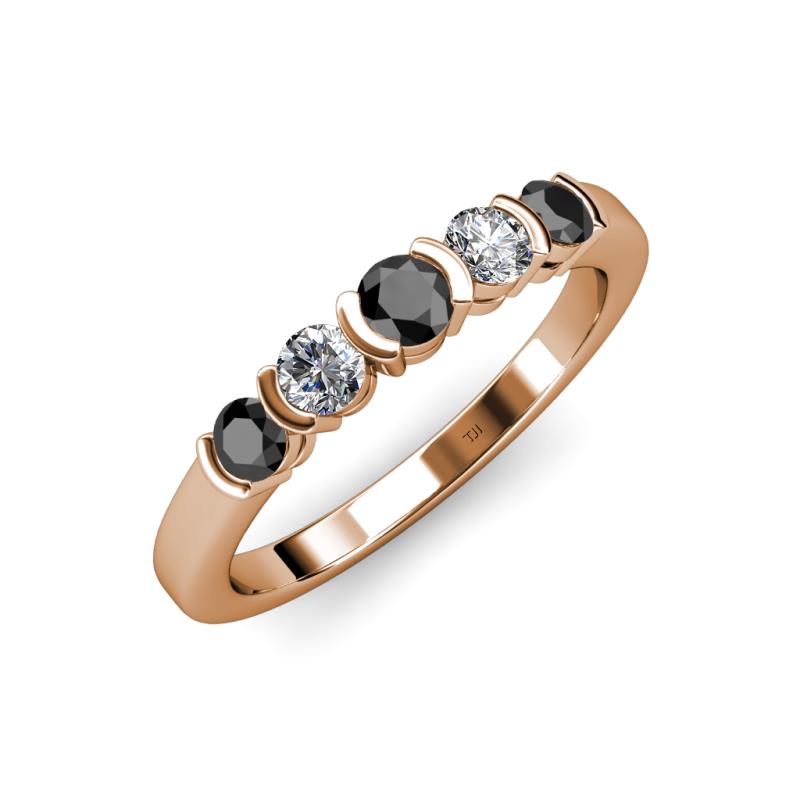 Roena 3.40 mm Black and White Diamond 5 Stone Wedding Band 