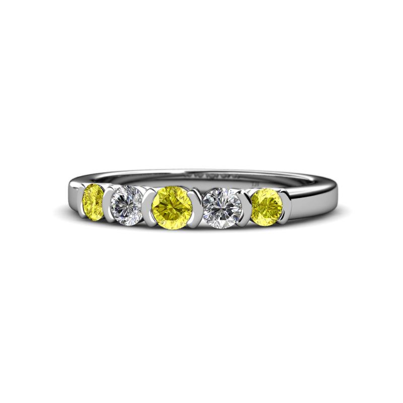 Roena 3.40 mm Yellow and White Diamond 5 Stone Wedding Band 