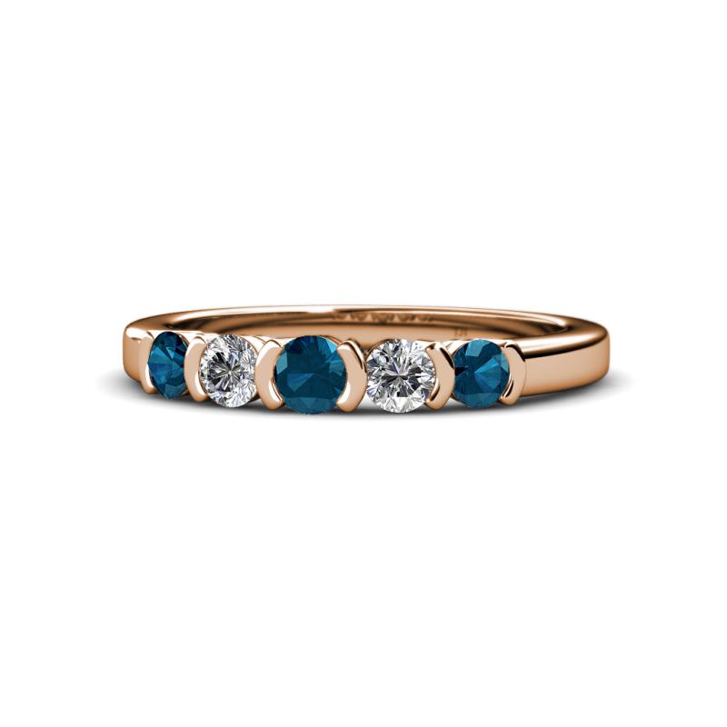 Roena 3.40 mm Blue and White Diamond 5 Stone Wedding Band 