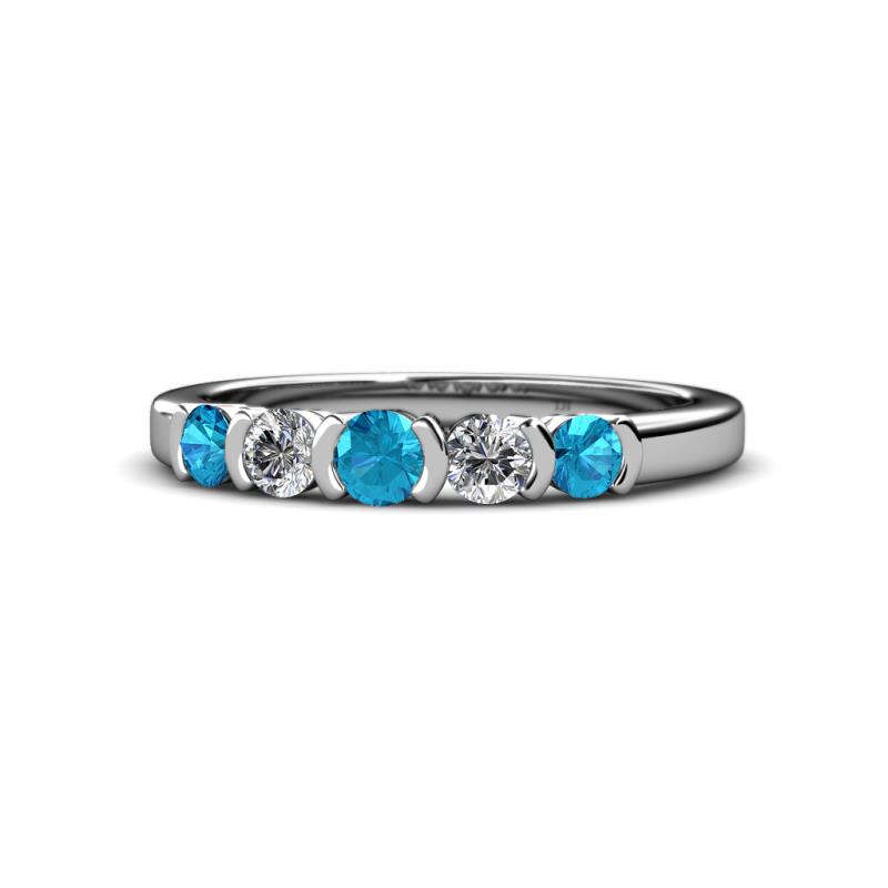 Roena 3.40 mm London Blue Topaz and Diamond 5 Stone Wedding Band 