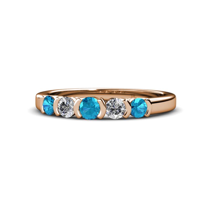 Roena 3.40 mm London Blue Topaz and Diamond 5 Stone Wedding Band 