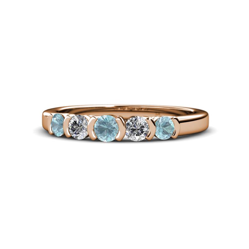 Roena 3.40 mm Aquamarine and Diamond 5 Stone Wedding Band 