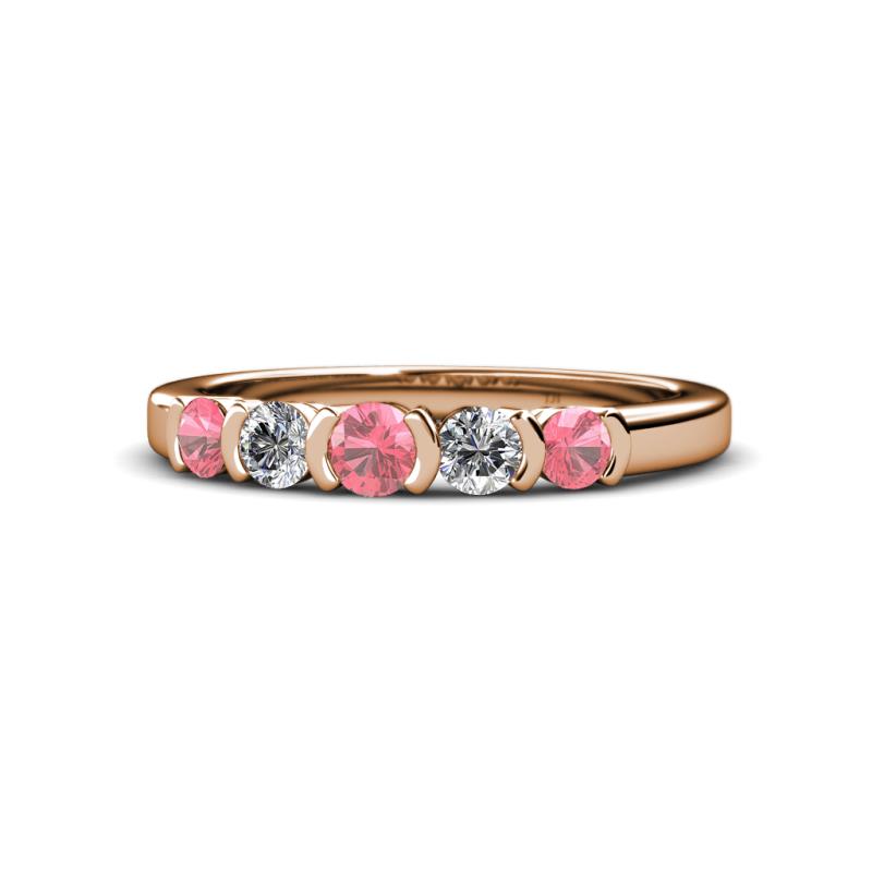 Roena 3.40 mm Pink Tourmaline and Diamond 5 Stone Wedding Band 
