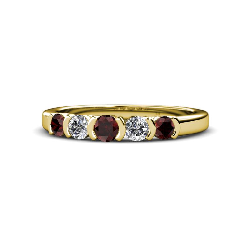 Roena 3.40 mm Red Garnet and Diamond 5 Stone Wedding Band 