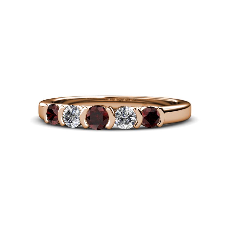 Roena 3.40 mm Red Garnet and Diamond 5 Stone Wedding Band 