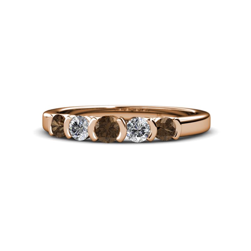 Roena 3.40 mm Smoky Quartz and Diamond 5 Stone Wedding Band 