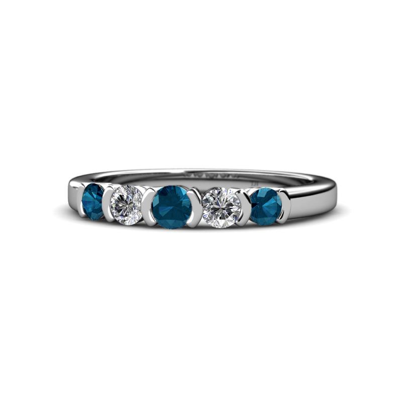 Roena 3.40 mm Blue and White Diamond 5 Stone Wedding Band 