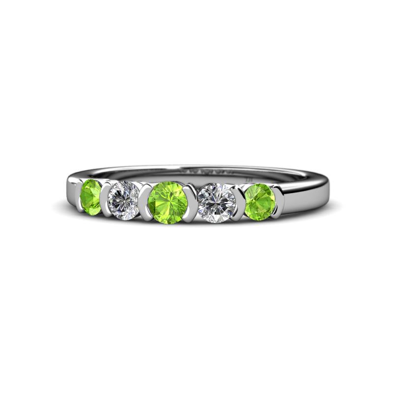 Roena 3.40 mm Peridot and Diamond 5 Stone Wedding Band 