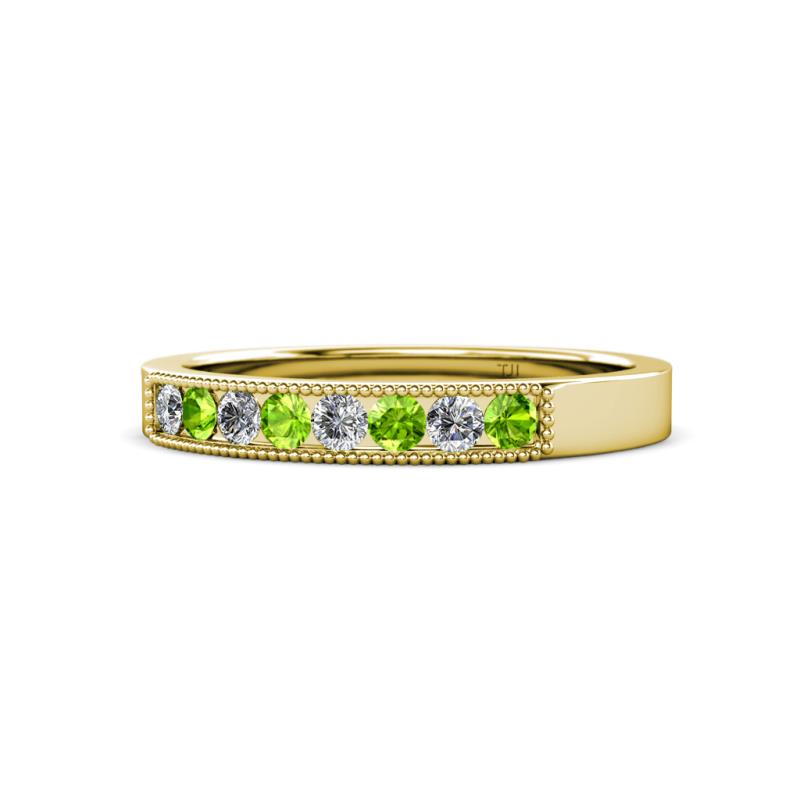 Gania 2.40 mm Peridot and Diamond 8 Stone Wedding Band 