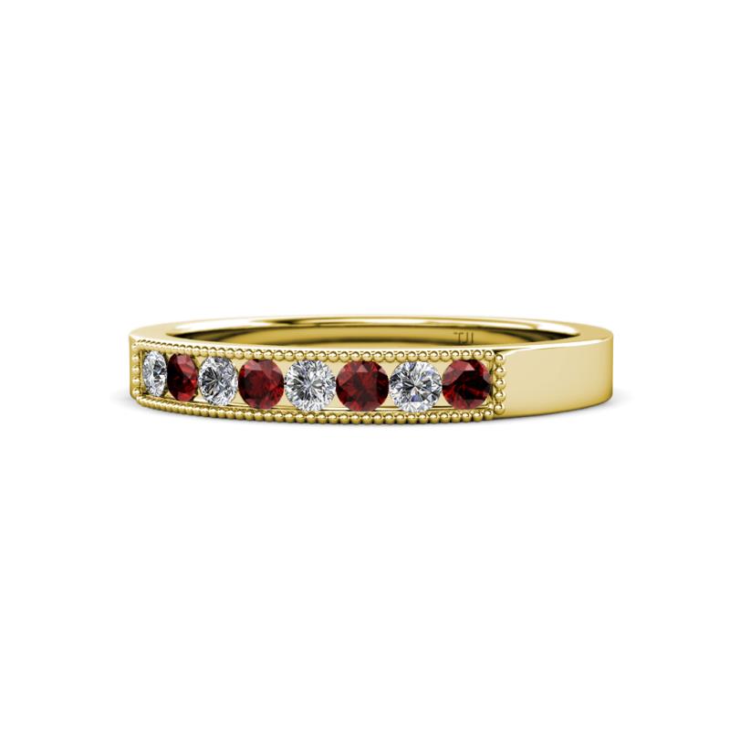 Gania 2.40 mm Red Garnet and Diamond 8 Stone Wedding Band 