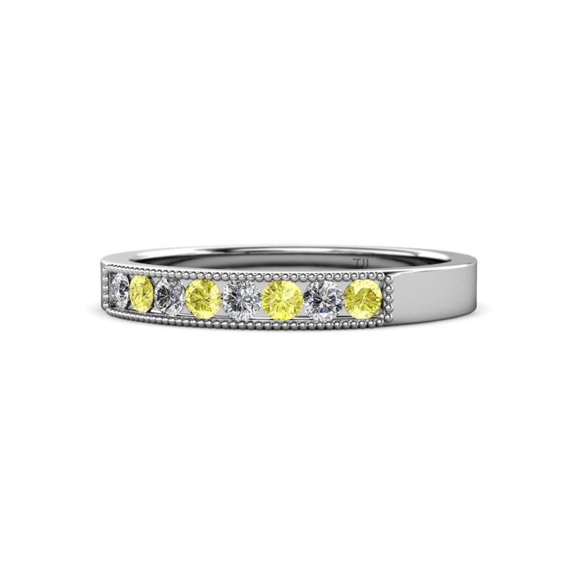 Gania 2.40 mm Yellow and White Diamond 8 Stone Wedding Band 