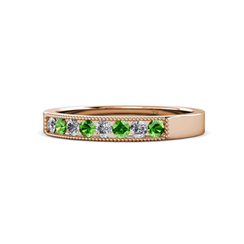 Gania 2.40 mm Green Garnet and Diamond 8 Stone Wedding Band 
