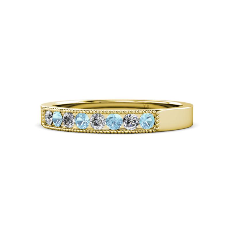 Gania 2.40 mm Aquamarine and Diamond 8 Stone Wedding Band 