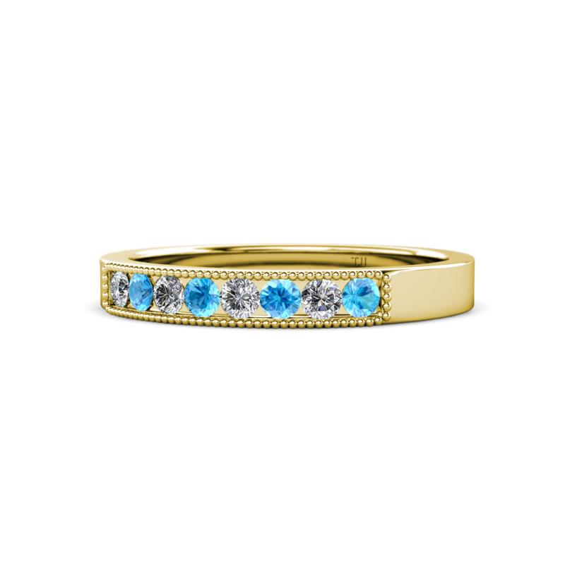 Gania 2.40 mm Blue Topaz and Diamond 8 Stone Wedding Band 