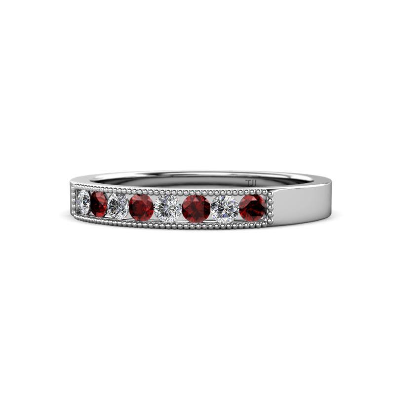 Gania 2.40 mm Red Garnet and Diamond 8 Stone Wedding Band 