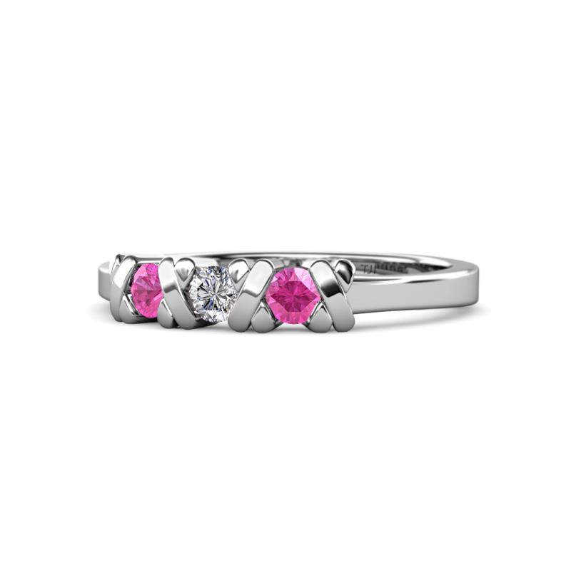 Fiona Pink Sapphire and Diamond XOXO Three Stone Engagement Ring 