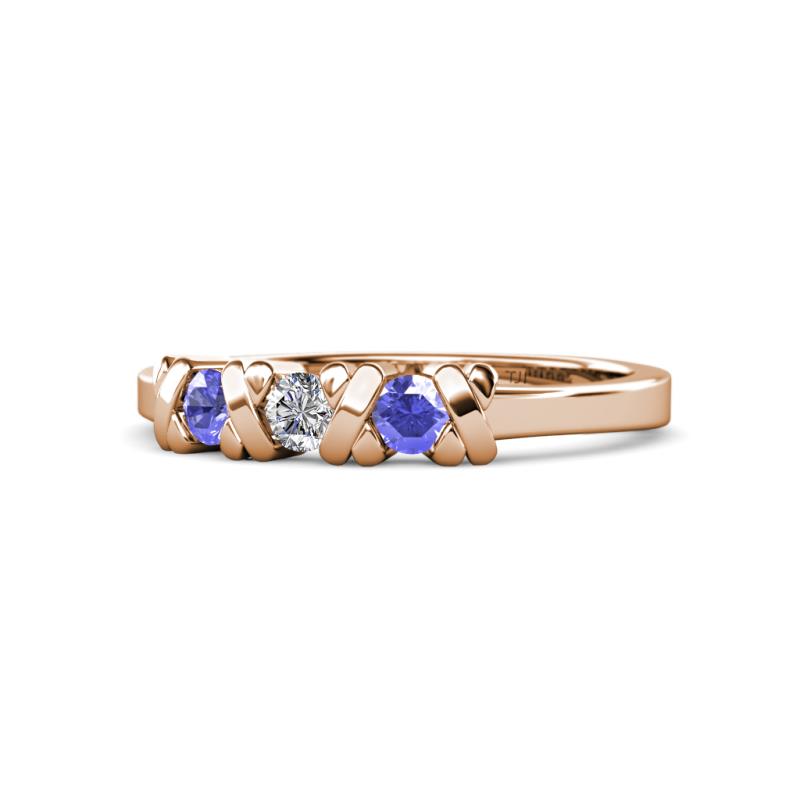 Fiona Tanzanite and Diamond XOXO Three Stone Engagement Ring 