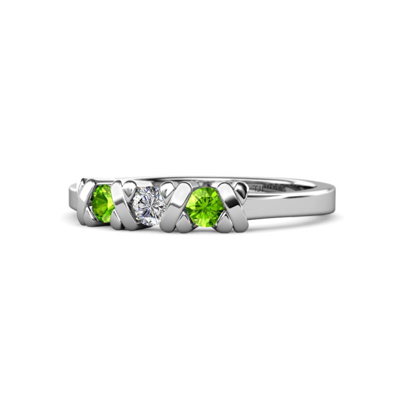 Fiona Peridot and Diamond XOXO Three Stone Engagement Ring 