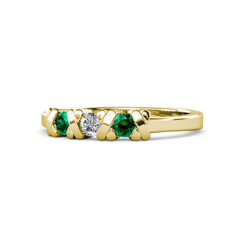 Fiona Emerald and Diamond XOXO Three Stone Engagement Ring 