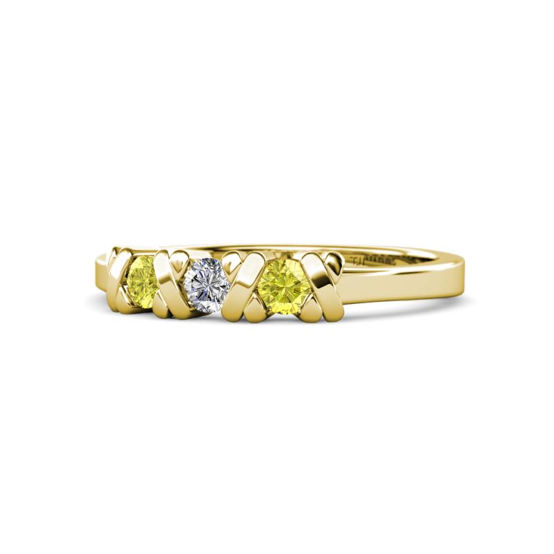 Fiona Yellow and White Diamond XOXO Three Stone Engagement Ring 