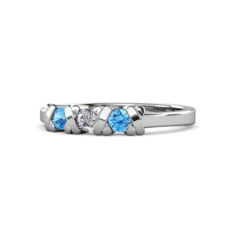 Fiona Blue Topaz and Diamond XOXO Three Stone Engagement Ring 