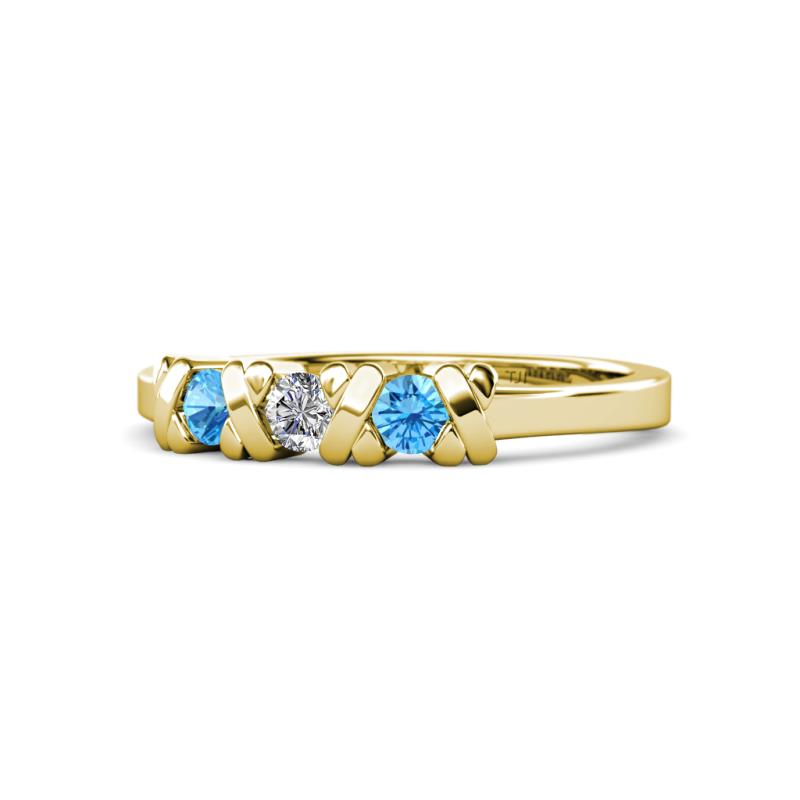 Fiona Blue Topaz and Diamond XOXO Three Stone Engagement Ring 