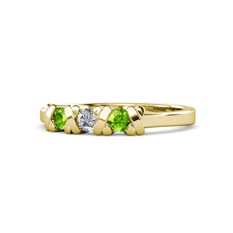 Fiona Peridot and Diamond XOXO Three Stone Engagement Ring 