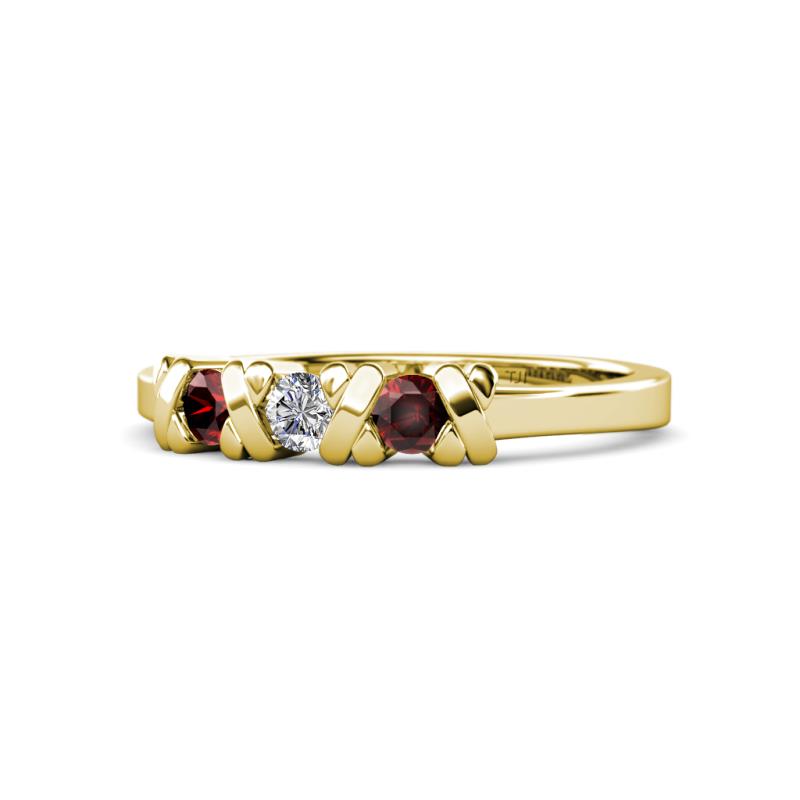 Fiona Red Garnet and Diamond XOXO Three Stone Engagement Ring 
