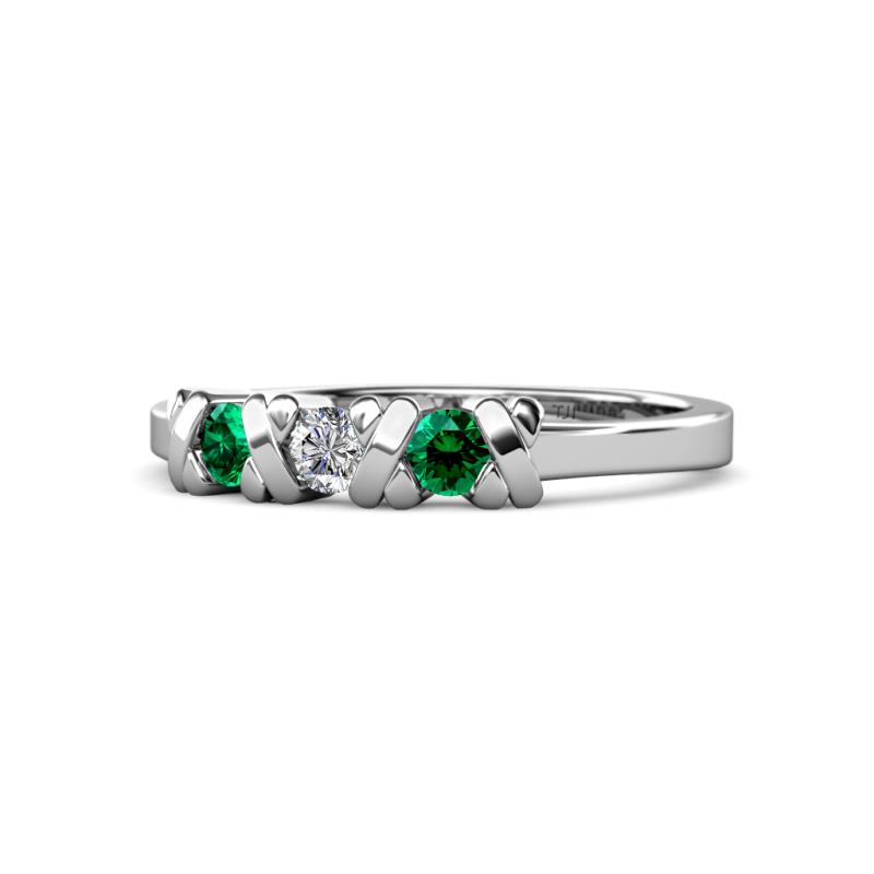 Fiona Emerald and Diamond XOXO Three Stone Engagement Ring 