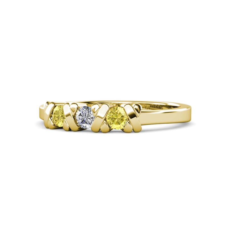 Fiona Yellow Sapphire and Diamond XOXO Three Stone Engagement Ring 