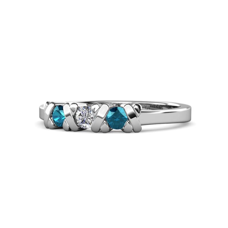 Fiona Blue and White Diamond XOXO Three Stone Engagement Ring 