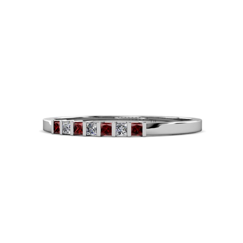 Abila 2.00 mm Red Garnet and Diamond 7 Stone Wedding Band 