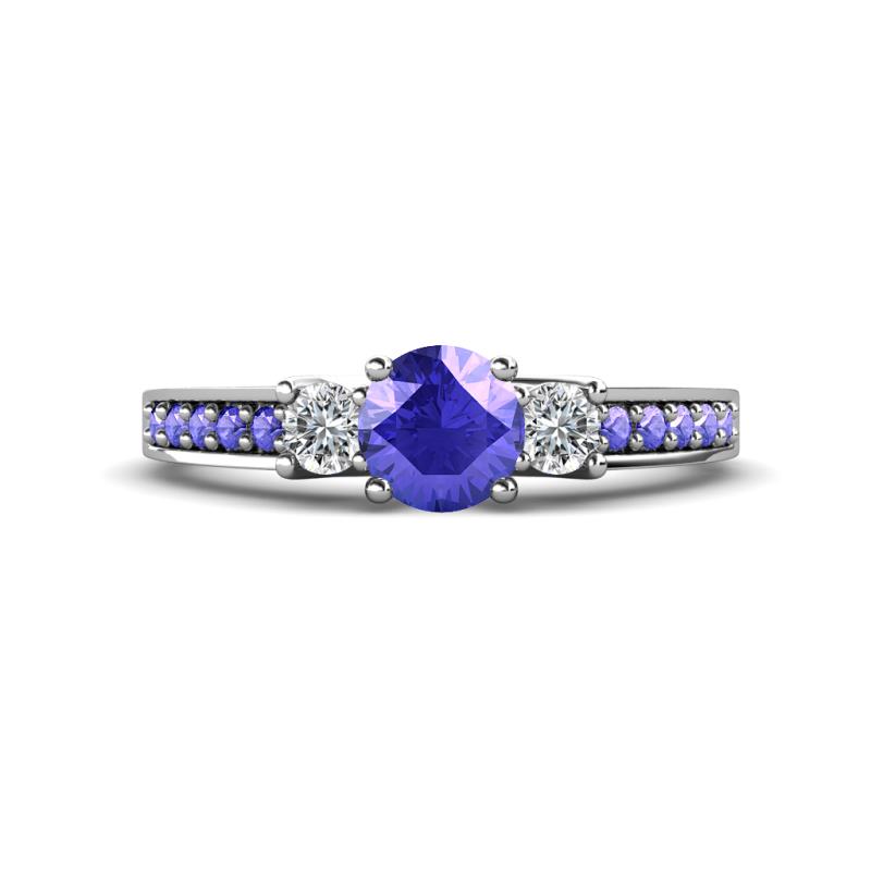 Valene Tanzanite and Diamond Three Stone with Side Tanzanite Ring 