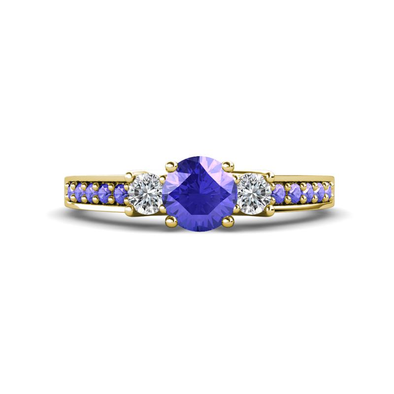 Valene Tanzanite and Diamond Three Stone with Side Tanzanite Ring 