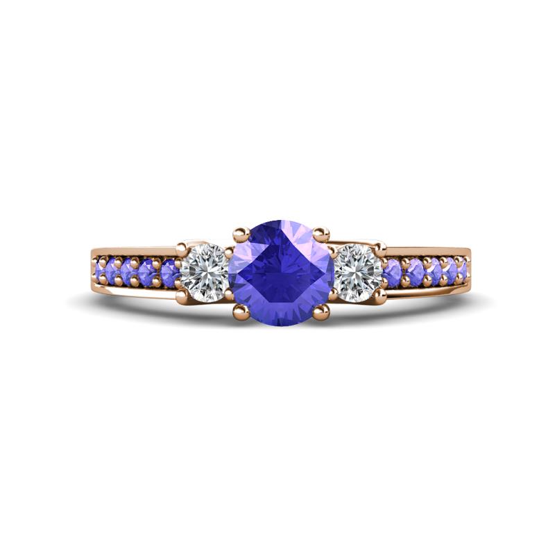 Valene Tanzanite and Diamond Three Stone with Side Tanzanite Ring 