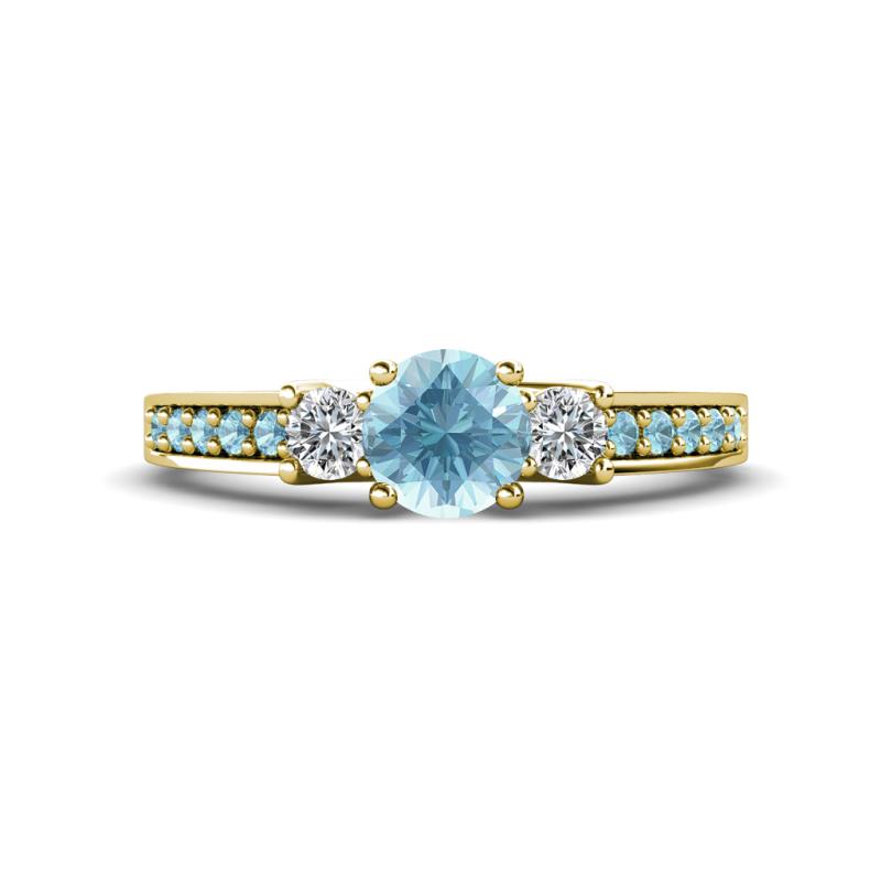 Valene Aquamarine and Diamond Three Stone with Side Aquamarine Ring 