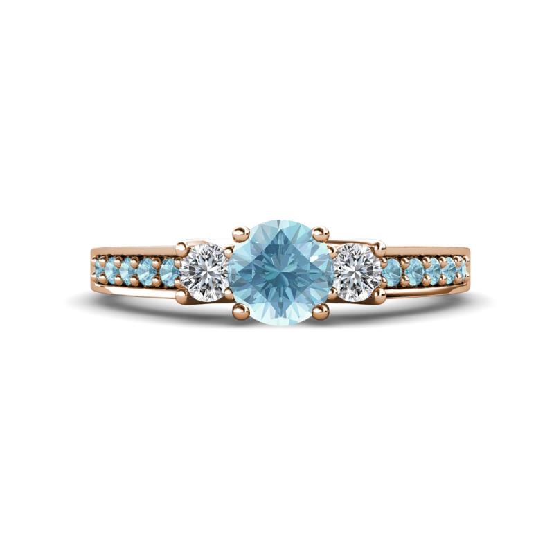 Valene Aquamarine and Diamond Three Stone with Side Aquamarine Ring 