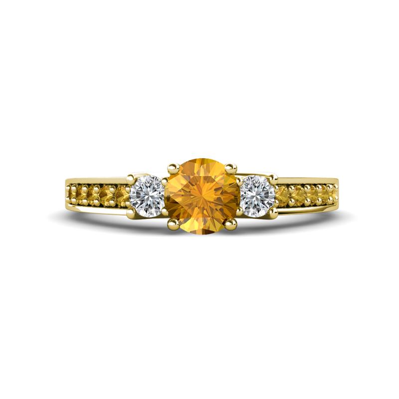 Valene Citrine and Diamond Three Stone with Side Citrine Ring 