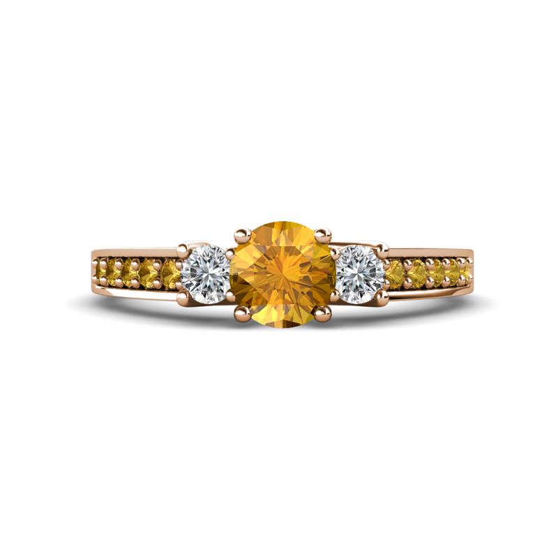 Valene Citrine and Diamond Three Stone with Side Citrine Ring 