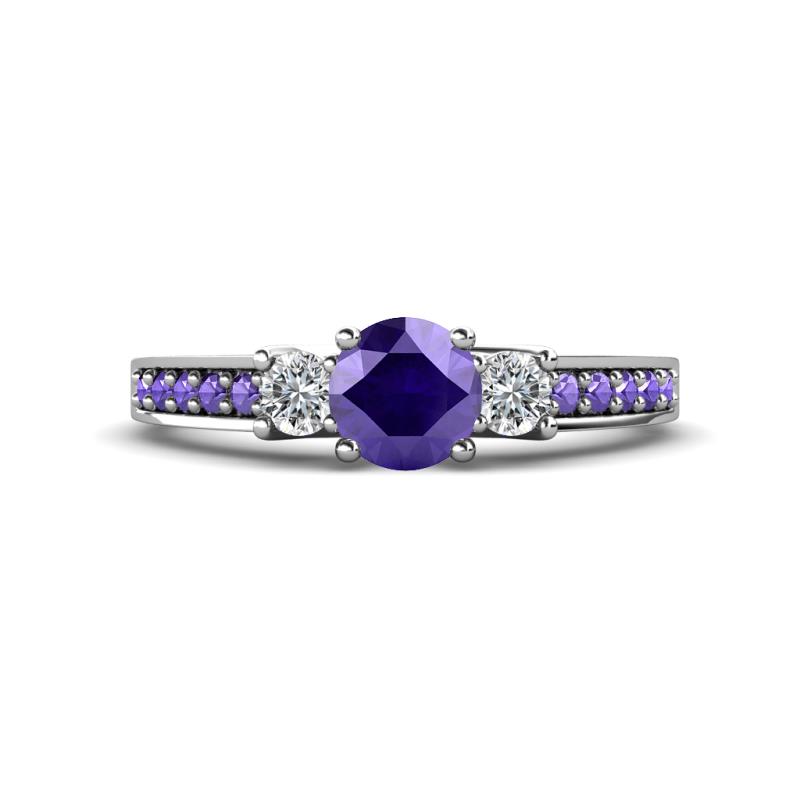 Valene Iolite and Diamond Three Stone with Side Iolite Ring 