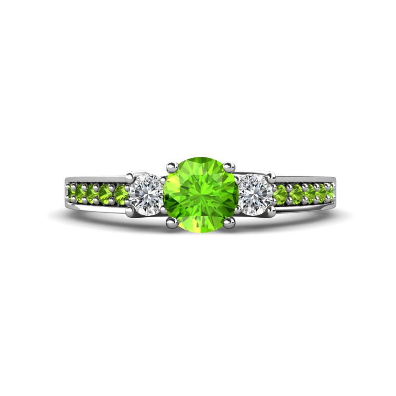 Valene Peridot and Diamond Three Stone with Side Peridot Ring 