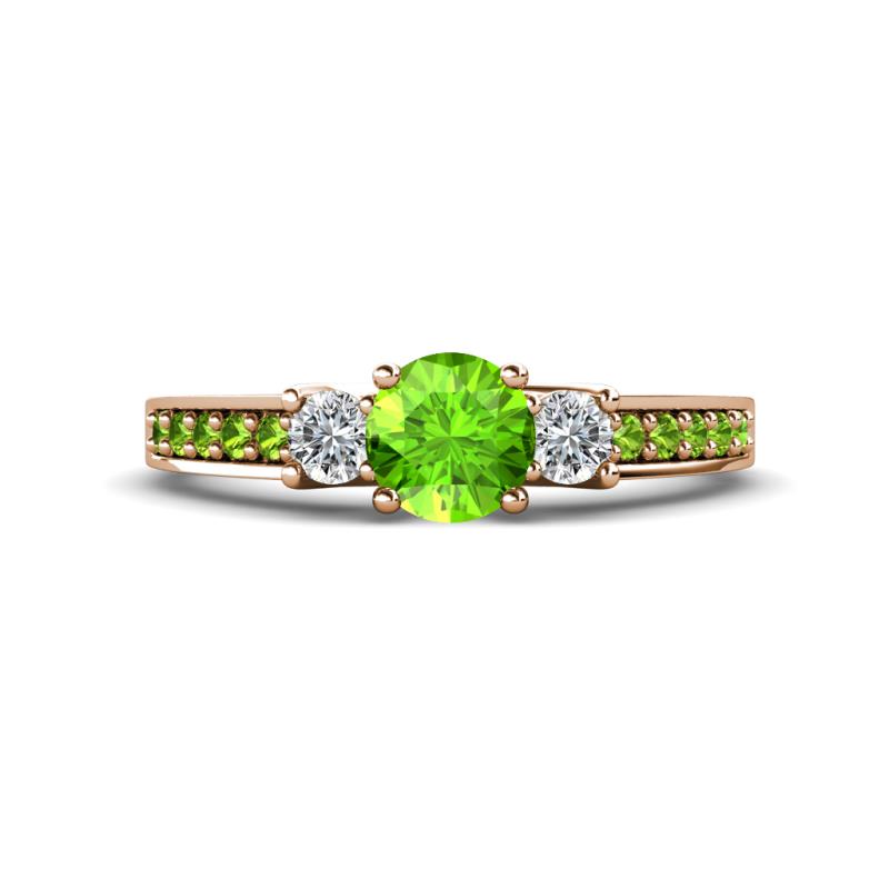 Valene Peridot and Diamond Three Stone with Side Peridot Ring 