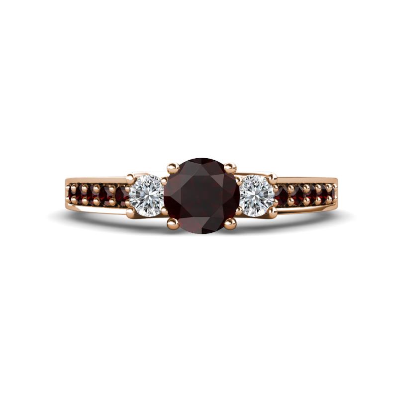 Valene Red Garnet and Diamond Three Stone with Side Red Garnet Ring 